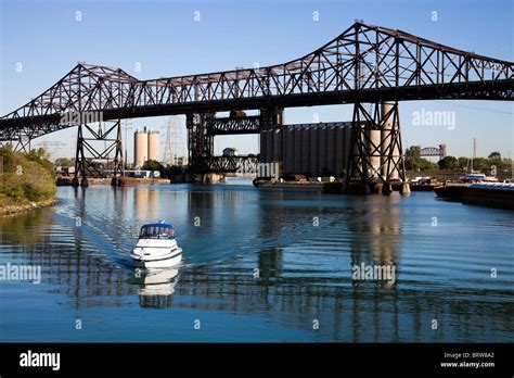 White Boat Under Chicago Skyway Bridge Hi Res Stock Photography And