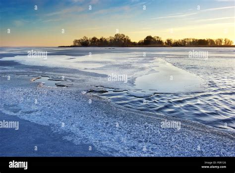 Winter Ice Melting Ice On The River Nature Composition Stock Photo