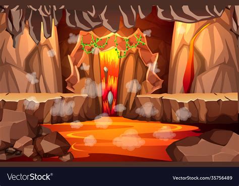 Infernal Dark Cave With Lava Scene Royalty Free Vector Image