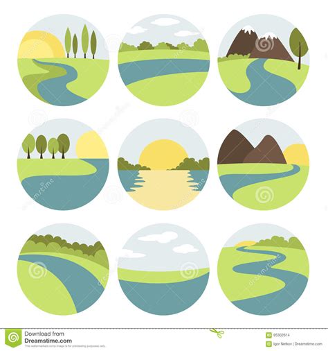 River And Landscape Icons Stock Vector Illustration Of Plant 95302614