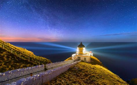 Nature Landscape Lighthouse Scotland Starry Night Sea Long Exposure Uk Coast 1920x1200