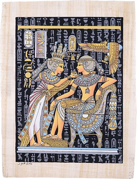 ancient egyptian papyrus 30 x 40cm of king tutankhamun and queen ankhesenamun queen