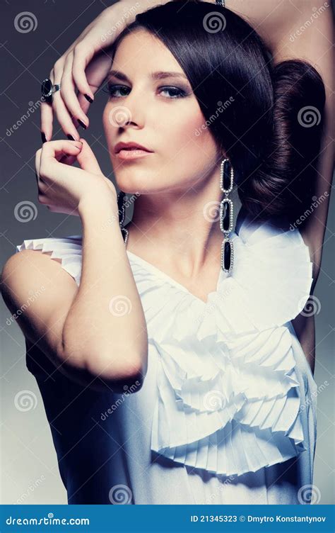 Alluring Brunette Over Dark Background Stock Image Image Of Attractive Jewellery 21345323