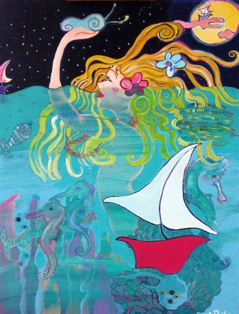 Items Similar To Whimsical Fantasy Mermaid Acrylic Painting With Bead