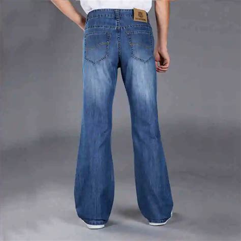 Mens Blue Flared Jeans Trousers Solid Blue Male Bell Bottom Jeans Plus