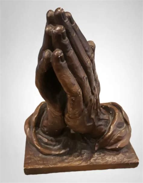 Vintage Praying Hands Statue Chalkware Plaster Marwell Ind Brass Tone