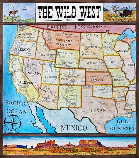 Wild West Map Historical Western States American Frontier Etsy Australia