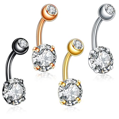4pcslot Steel Double Crystal Gem Belly Button Piercing Navel Bar Rings