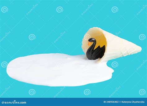 Black Swan In A Waffle Cone Ice Cream On Blue Stock Photo Image Of