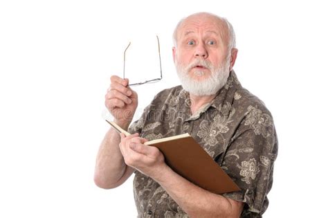 Senior Man With Glasses And Book Stock Image Image Of Elder Isolated