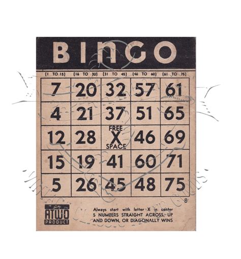 Vintage Atwo Bingo Card Png Digital Image Clip Art Commercial Etsy