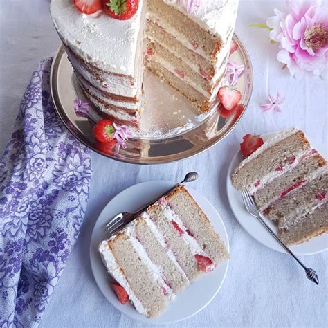 Vanilla Layer Cake With Fresh Strawberries And White Chocolate Whipped