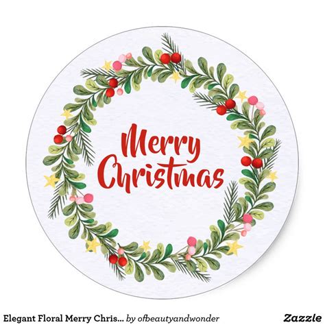 Elegant Floral Merry Christmas Sticker Seal Zazzle Christmas