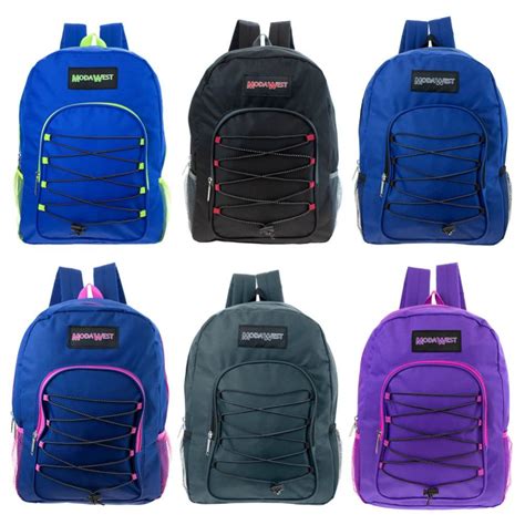 24 Wholesale 16 Kids Padded Bungee Design Backpacks In 6 Assorted