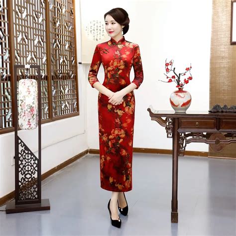 Plus Size Women Velvet Cheongsam 3xl 4xl Autumn New Elegant Chinese