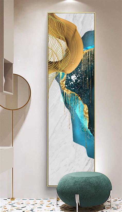 50x180cm Long Vertical Wall Art Printable Luxury Gold Foil Emerald