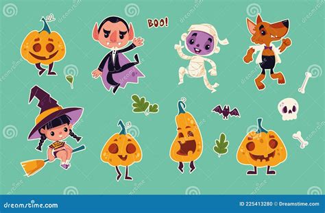 Halloween Monsters And Pumpkins In A Dance Pose Halloween Characters Dracula Pumpkin Mummy
