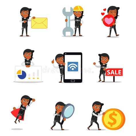 Set Character Of Woman Working As A Fbi Special Agent Stock Vector Illustration Of Isolated