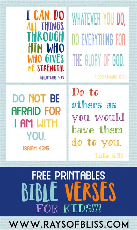 Kids Bible Verses Free Printable Rays Of Bliss