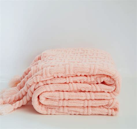 Light Pink Throw Blanket 51x63 Woven Tassel Etsy