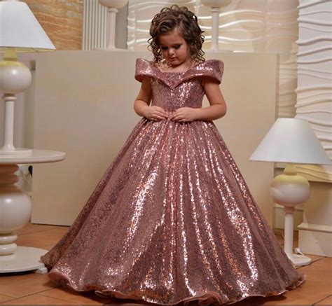 60% pet 40% polyester lining: Luxury Rose Gold Sequins Girls Dresses Ball Gown Lace Up ...