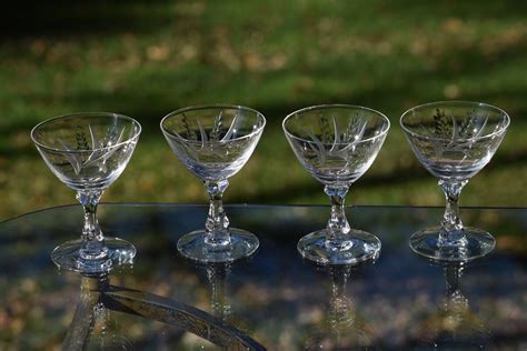 vintage etched crystal cocktail glasses set of 4 fostoria circa 1950 s after dinner drinks
