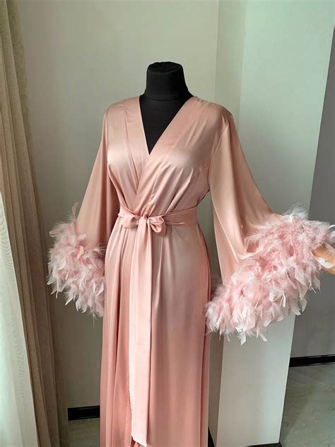 Blush Feather Robe Train Bridal Robe Long Ostrich Feather Robe Ping Dressing Gown Robe With