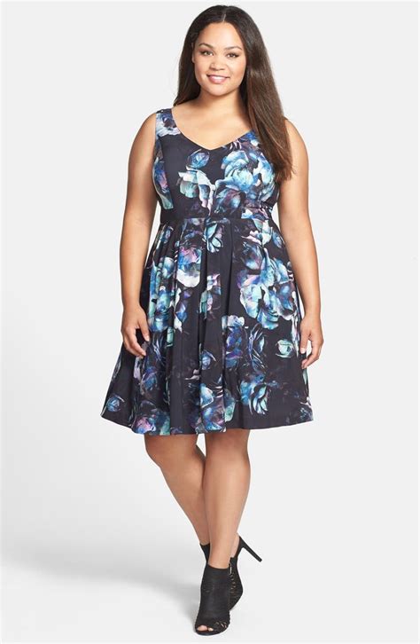 City Chic Moonlit Rose Floral Print Fit And Flare Dress Plus Size Nordstrom