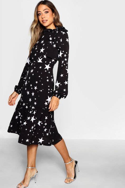 Womens Tie Neck Star Print Midi Dress Black 6 Dresses Online Dresses Maxi Wrap Dress