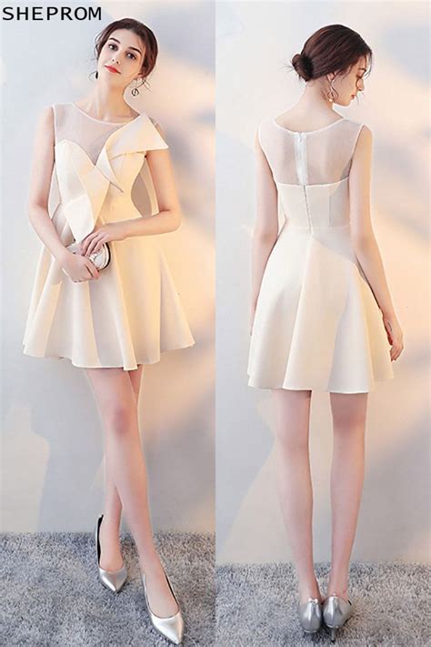 Champagne Aline Short Homecoming Dress Sheer Neck With Wrap