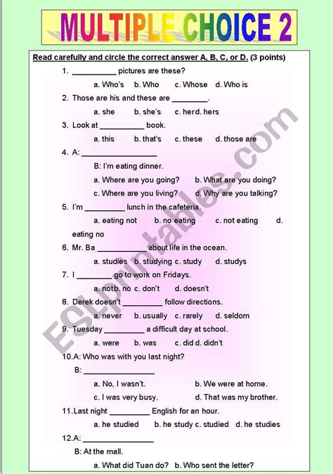 Summary Worksheet Multiple Choice