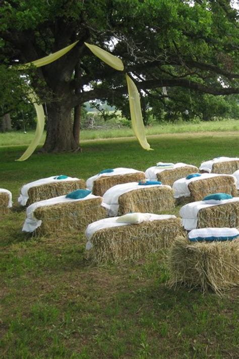 Hay Bale Seats With Pillows Rustic Farm Wedding Hillbilly Wedding