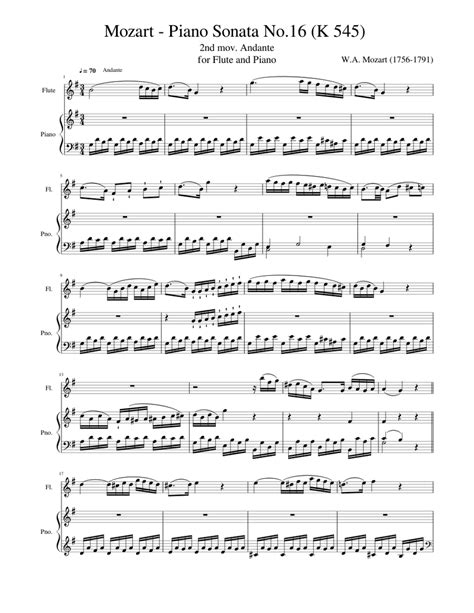 Mozart Piano Sonata No16 K 545 Andante Sheet Music For Piano