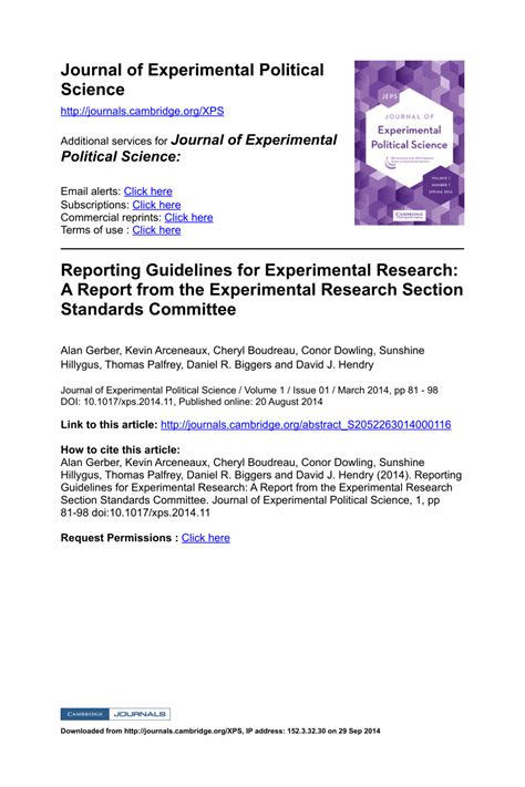 PDF Reporting Guidelines For Experimental Research A Report From The Experimental Research