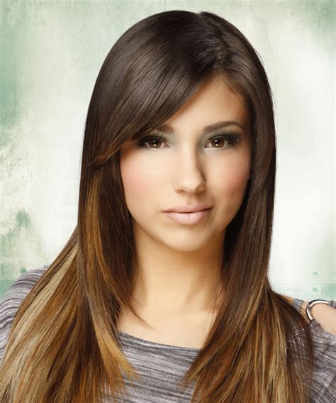 Long Straight Formal Hairstyle With Side Swept Bangs Dark Golden