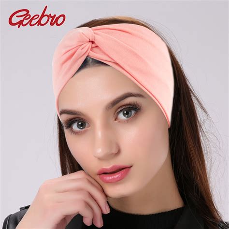 Geebro Womens Plain Turban Headbands Twist Elastic