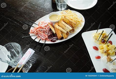 Beautiful Served Food On Plates In Restaurant Stock Image Image Of