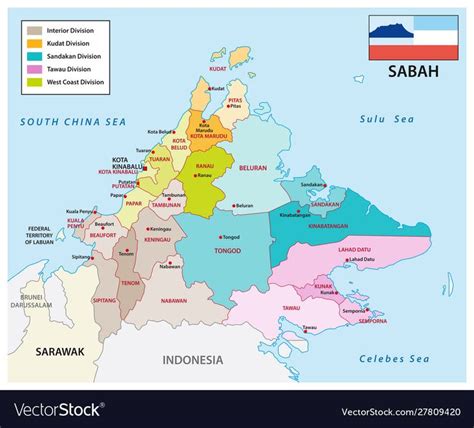 These lines provide links to thailand, singapore, and. Administrative map sabah malaysia Royalty Free Vector ...