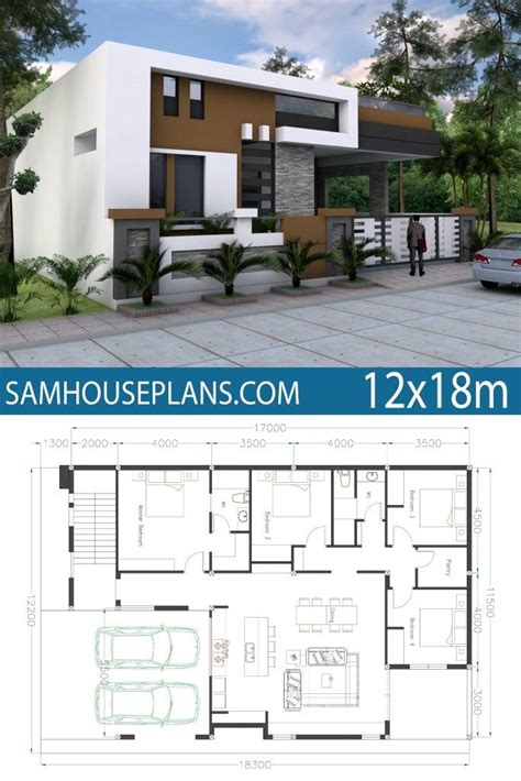Home Plan 10x12m 3 Bedrooms Sam House Plans Dab