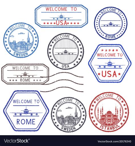 Tourist Ink Stamps From Different Countries Vector Image