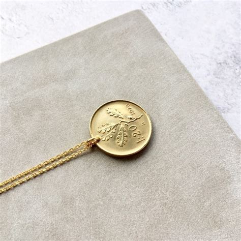 Italian Gold Coin Necklace For Women Or Men Oak Leaf Tree Etsy