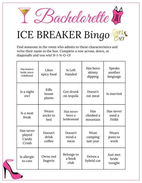Bachelorette Party Bingo Cards Printable Game Ice Breaker Get To Know