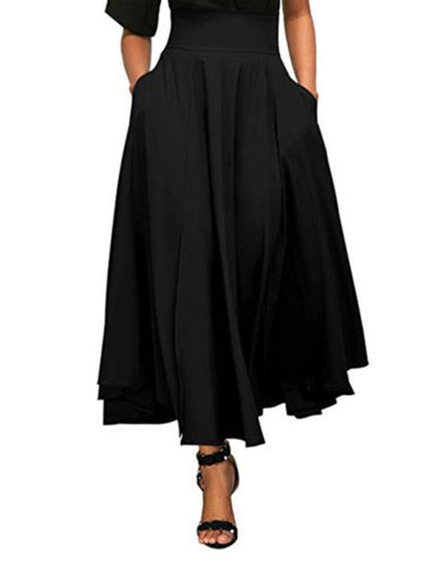 Calsunbaby High Waist Pleated Long Skirts Women Flared Full Skirt