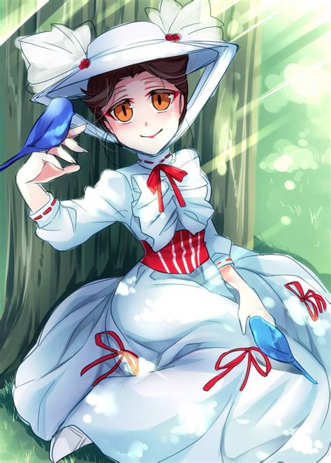 Kokuchuutei Mary Poppins Character Disney Mary Poppins Highres 1girl Bird Brown Hair