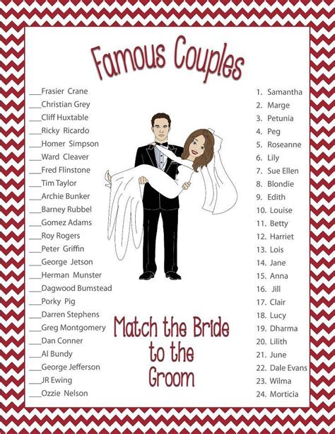 Famous Couples Bridal Shower Game Red Floral Wedding Shower Etsy
