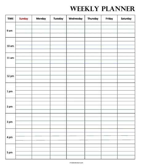 Free Printable Weekly Planner With Times Off