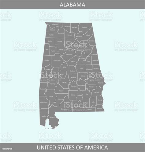 Alabama County Map Vector Outline Gray Background Counties Map Of