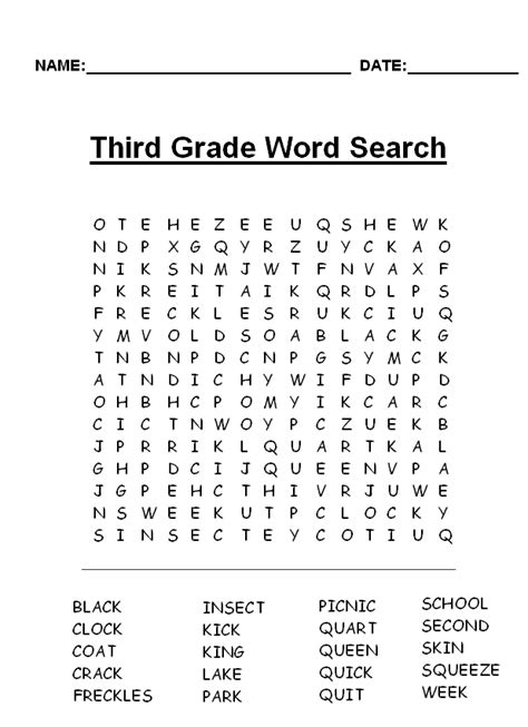 Printable Word Search Puzzles 3rd Grade Words Third Grade Spelling