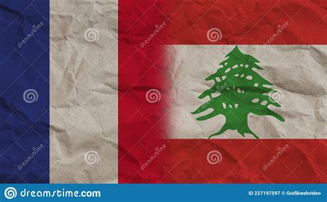 Lebanon And France Flags Together Crumpled Paper Effect 3d