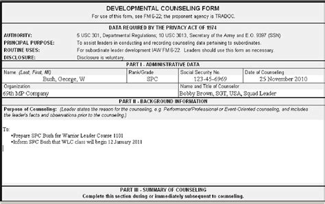 Army Wlc Counseling Statement Example